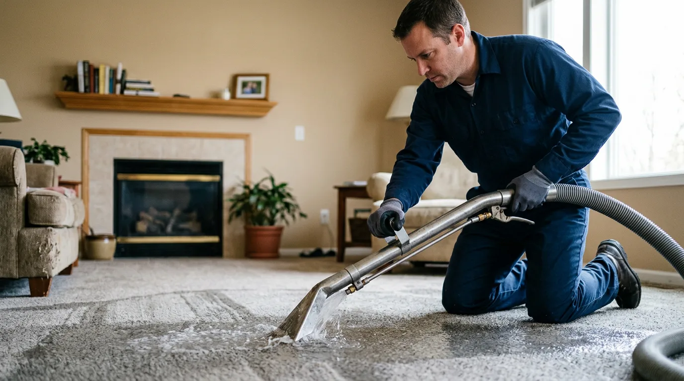 Water damage restoration technician working near Corfu, NY